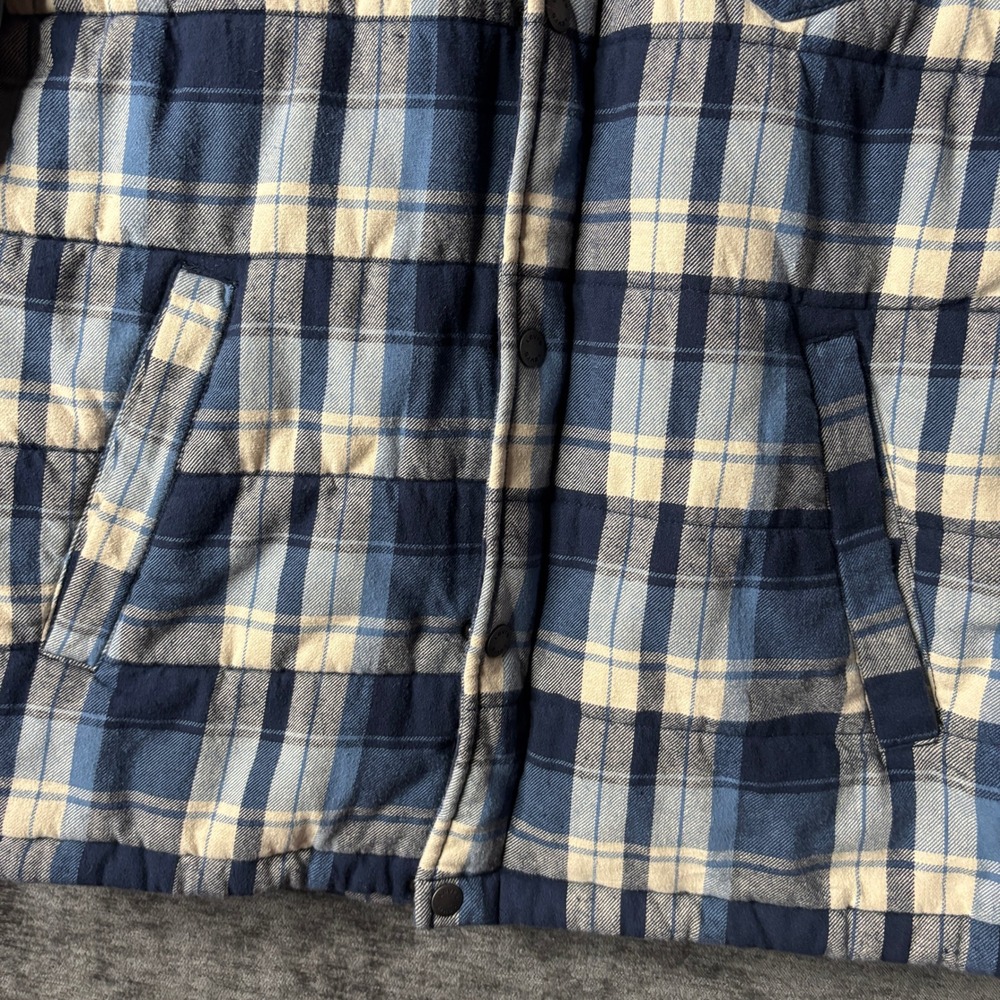 Levis Mens Blue Plaid Quilted Hooded Flannel Shirt Jacket Insulated Size Medium - Picture 5 of 12
